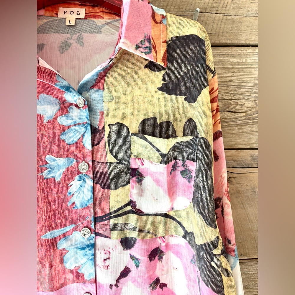 POL The Rose Patchwork Button-Down Top Large - image 7